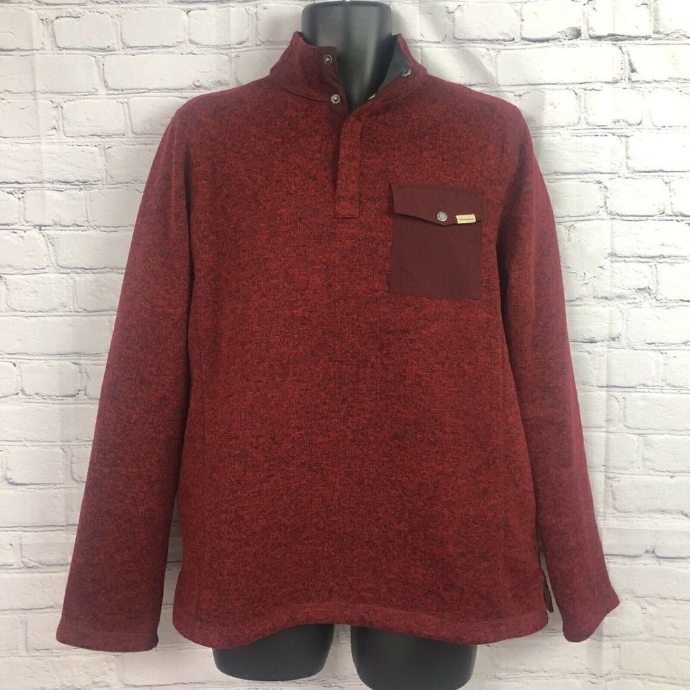 Woolrich 1/4 Snap Fleece Lined Pullover Shirt Mens Medium Red Mock Neck